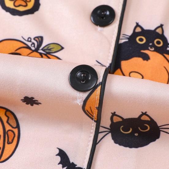 Halloweenské pyžamové soupravy pro ženy knoflíkové s krátkým rukávem 2dílné noční prádlo dýňový potisk košile a šortky pyžamo souprava na doma