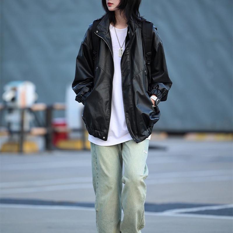 2025 Unisex Retro High Street Leather Jacket: Stand-up Collar, Versatile, Casual, Rebelliously Stylish for Spring and Autumn.