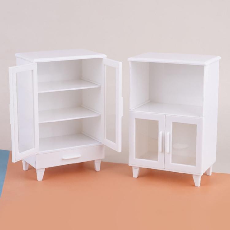 White Mini Cabinets 1/12 Scale Dollhouses Furniture Modern Kitchen Storage Shelves For Miniature Displays