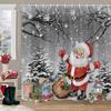 Merry Christmas Shower Curtain Winter Red Truck Snowman Reindeer Snow Farmhouse Shower Curtain Washable Polyester Bathroom Decor