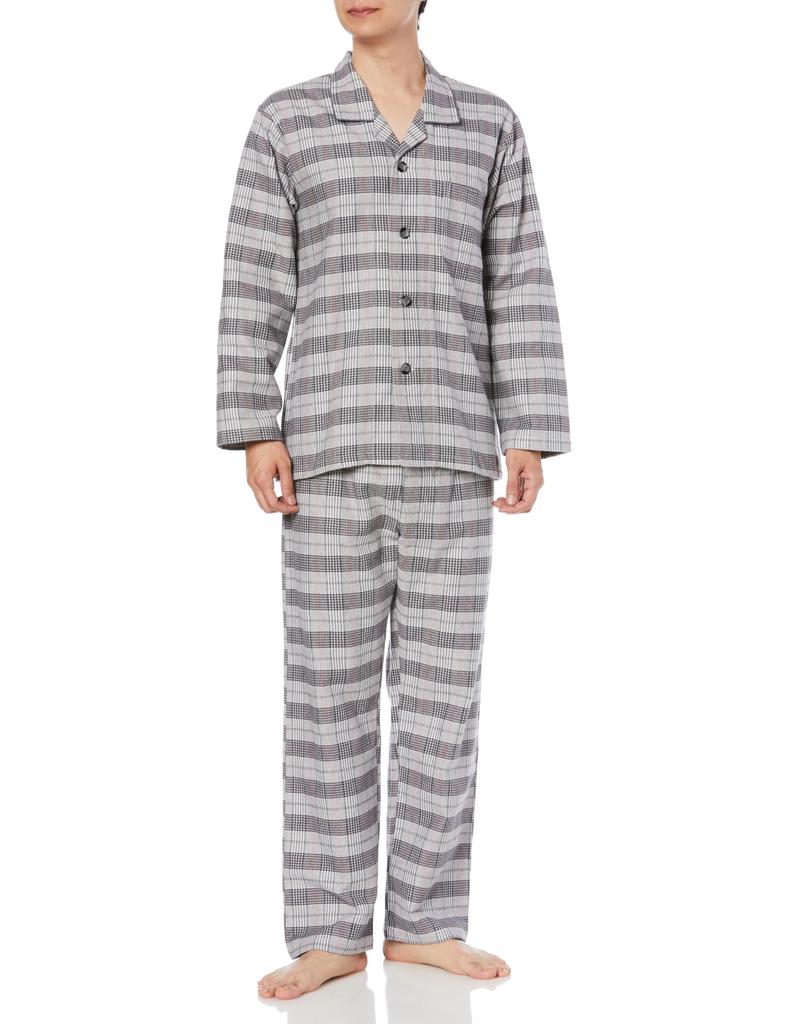 Gunze Made in Banshu Long Sleeve and Pants Dyed SF4353 Men's Pajamas, Japan, Weave, (Front Opening), 100% Cotton, Flannel, Gray,