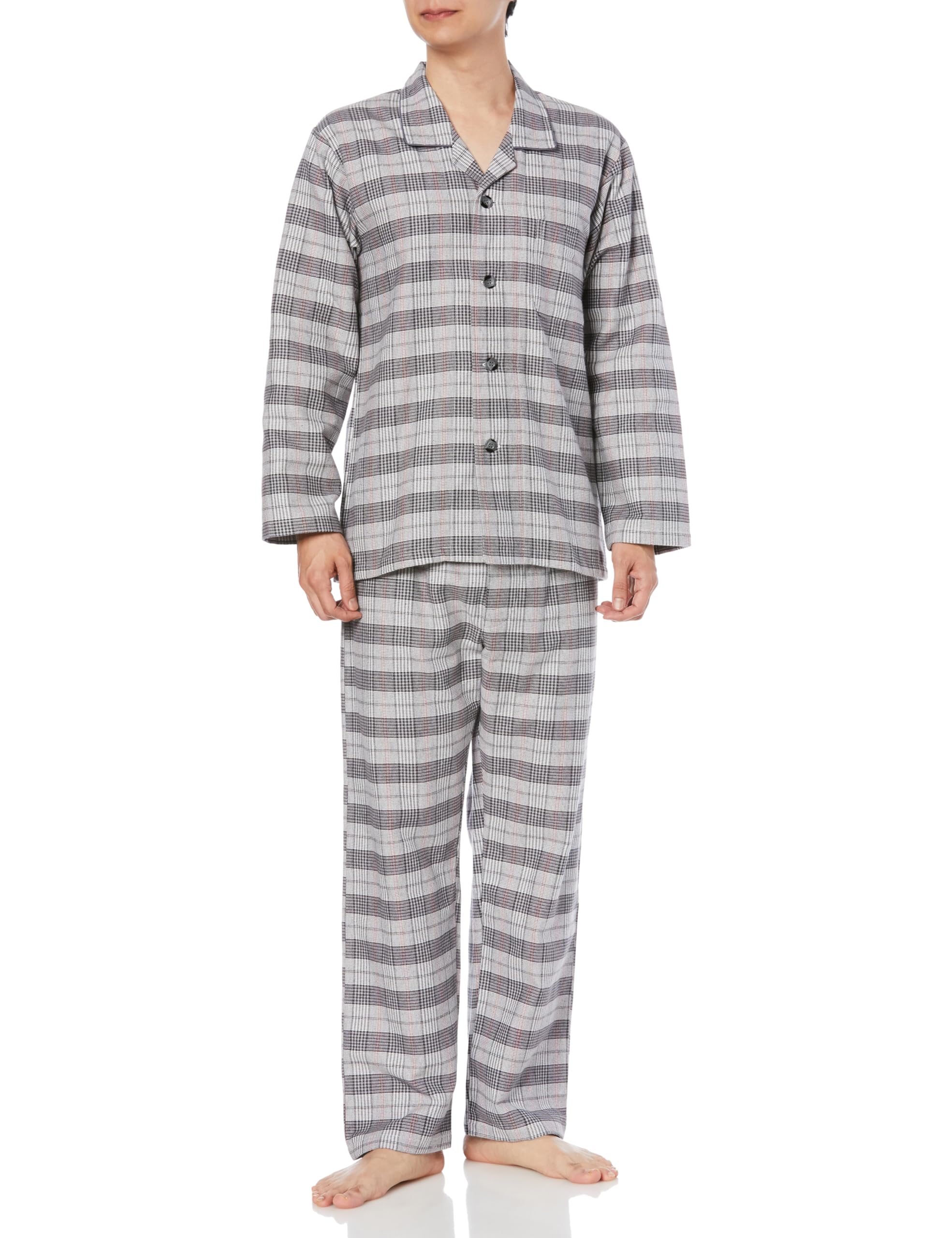 

Мужская пижама Gunze Made in Banshu с длинным рукавом и брюками, окрашенная SF4353, Япония, Переплетение, (Переднее открытие), 100% хлопок, фланель, серый,