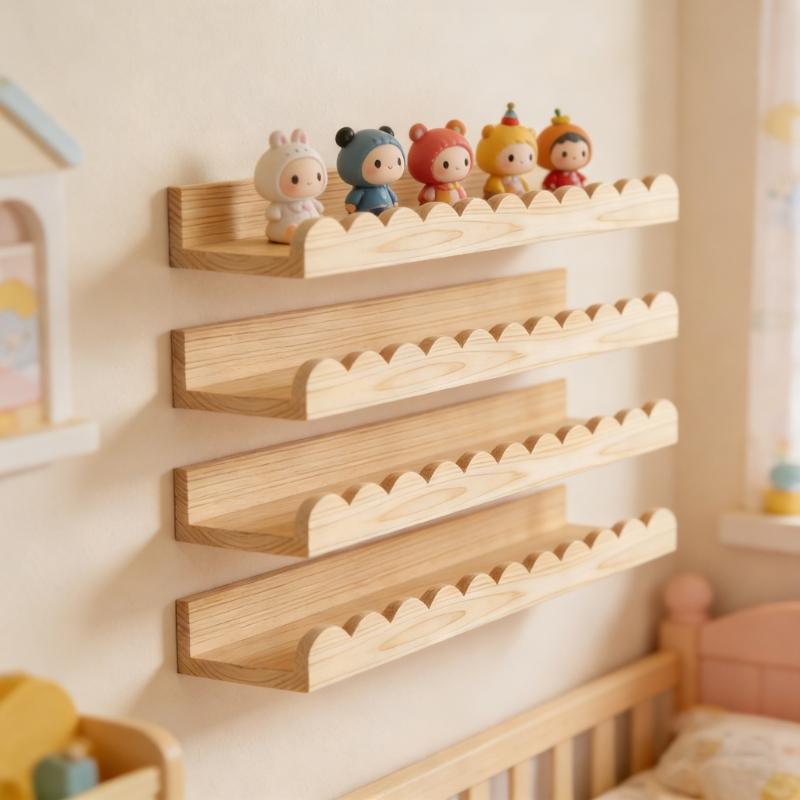 4Pcs Wooden Wall Shelves For Childrens Room Efficient Toy And Book Holder