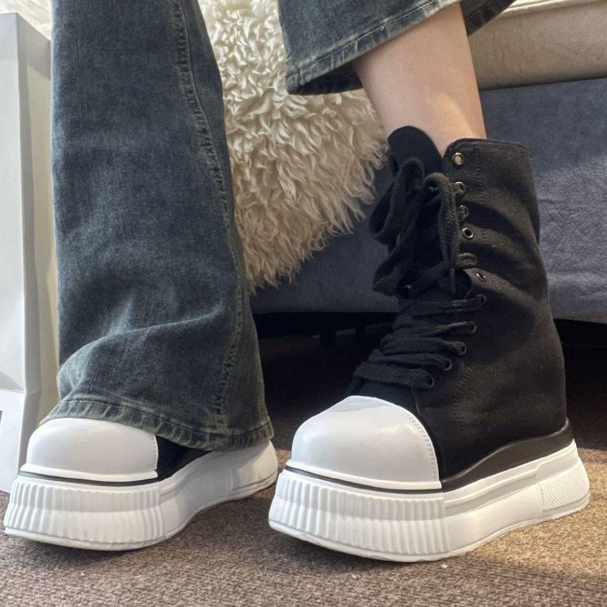 

14-сантиметровые парусиновые кроссовки, увеличивающие рост, 2025: Дышащие, Легкие, Трио с Толстой Подошвой для Миниатюрных Пар. 34