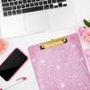 Acrylic Glitter Clipboard, Sparkly Clip Board with Gold Clip A4 Letter Size 12.6 x 8.9 Inch Pink Clipboards for Teacher Classroom School Office