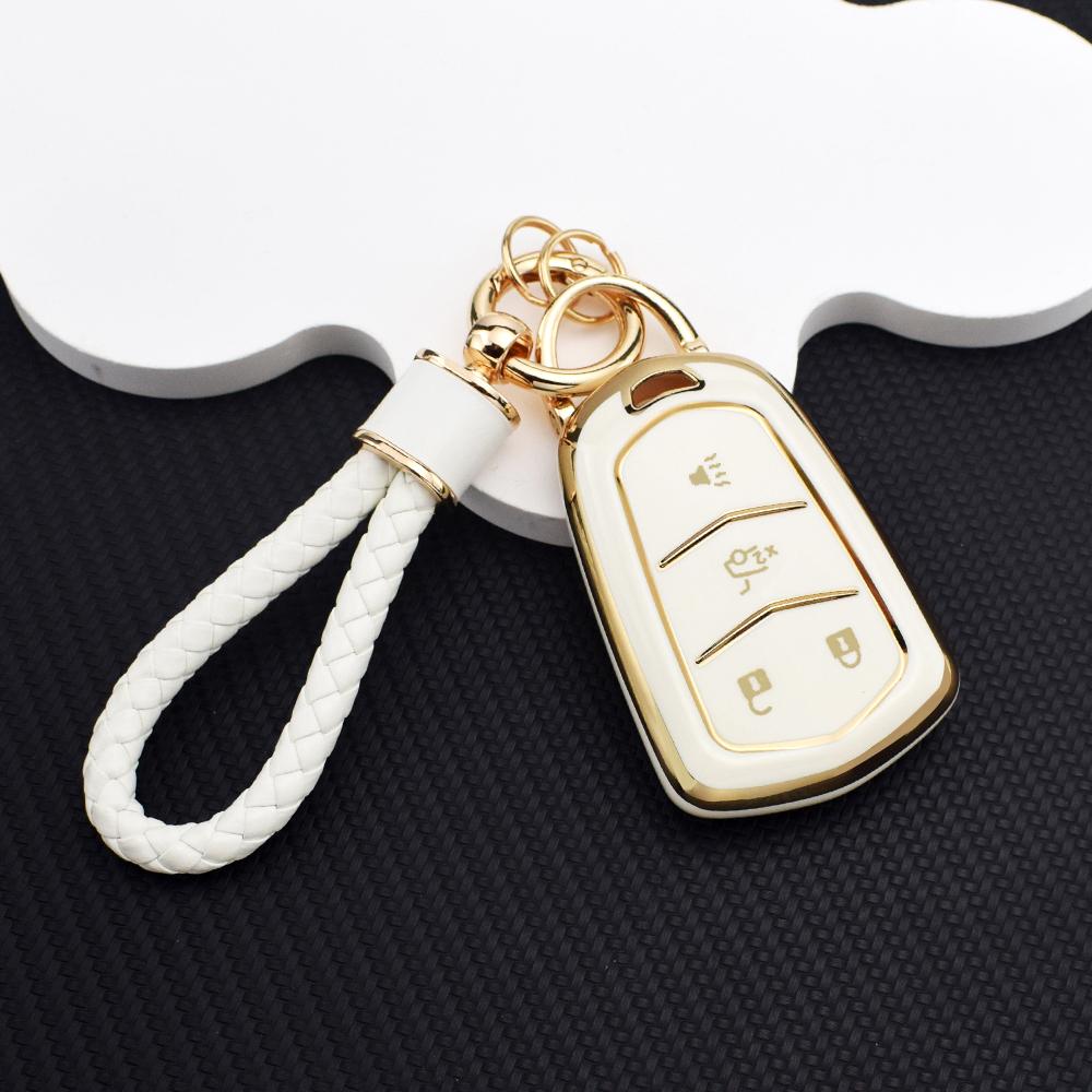 Anti-Scratch Car Key Cover Case for Cadillac Escalade ESV XT5 ATS CT6 CTS XTS SRX DTS ELR TPU Key Case with Key Chain Set
