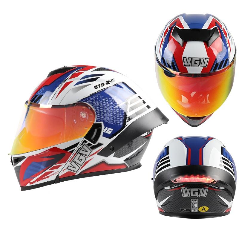 Colorful face mask, large tail wing with tail lights, flip type motorcycle, modular full coverage helmet, double-sided cover, st