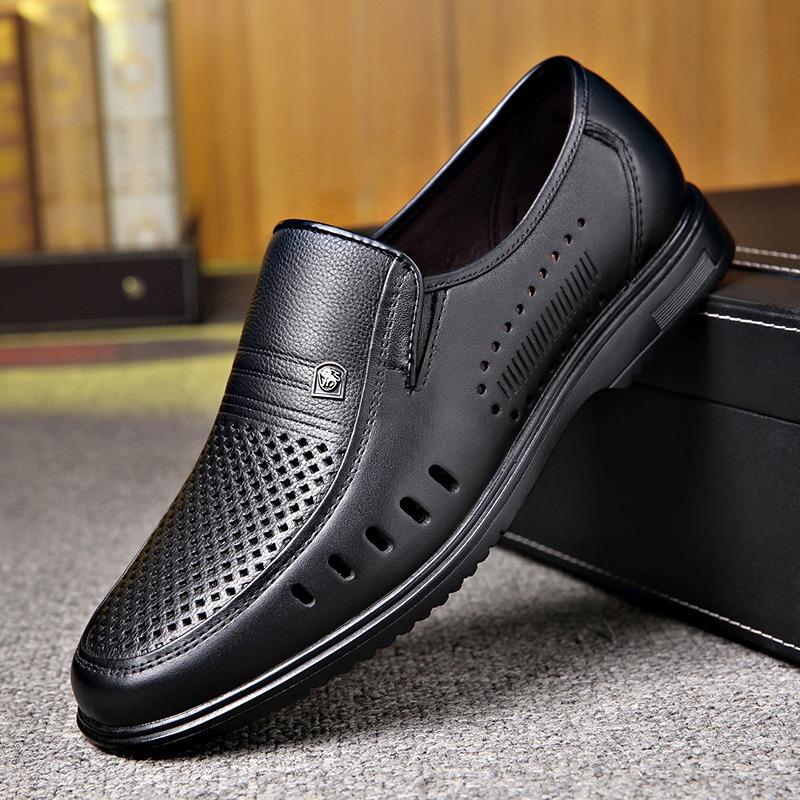 2024 Men Summer Loafers Genuine Leather Soft Man Casual Slip-on Cutout Footwear Tenis Masculino Shoes for Men Non-slip Sandalias