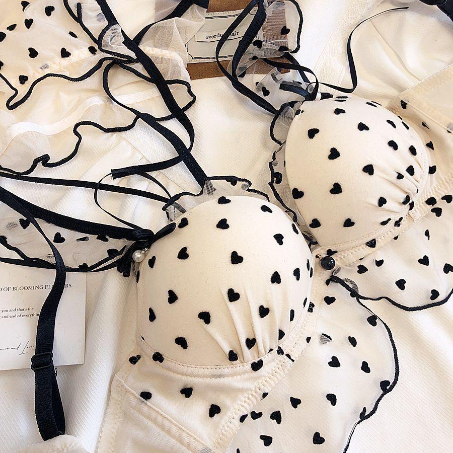 Polka Dot Japanese Girl's Cute Bra Set: Wire-Free, Sexy & Supportive for Small Chests