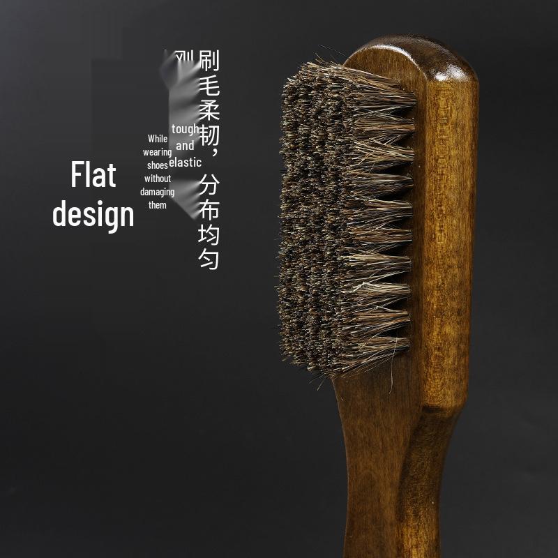 Retro Shoe Brush with Soft Horsehair Bristles for Polishing and Dust Removal on Leather Shoes - Durable Solid Wood Handle