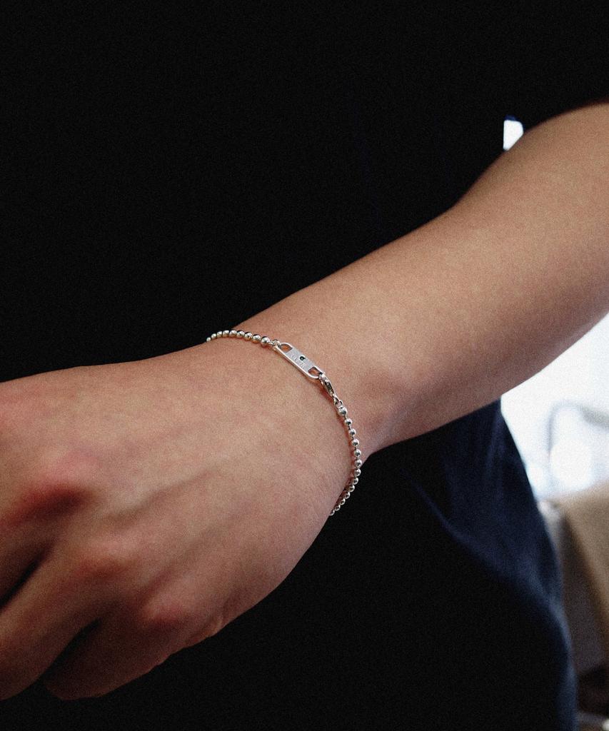 Valik [925 Silver] No. 88 Green Tag Ball Chain Bracelet