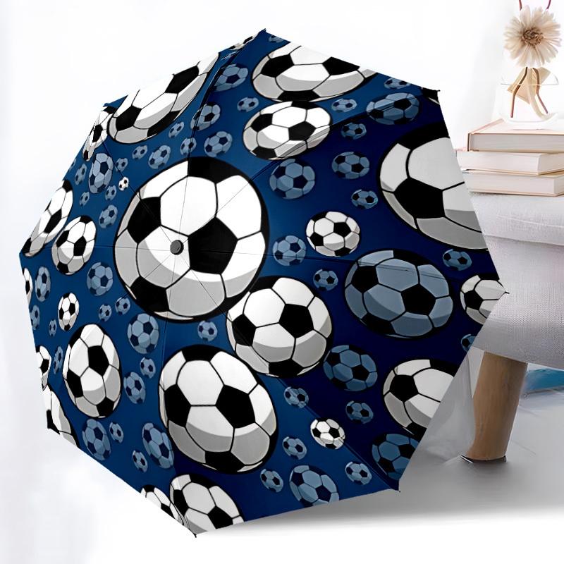 1pc Soccer Balls Pattern Automatic Open/Close Umbrella with Folding Feature Compact Travel Umbrella, Lightweight Design, for Commuting045