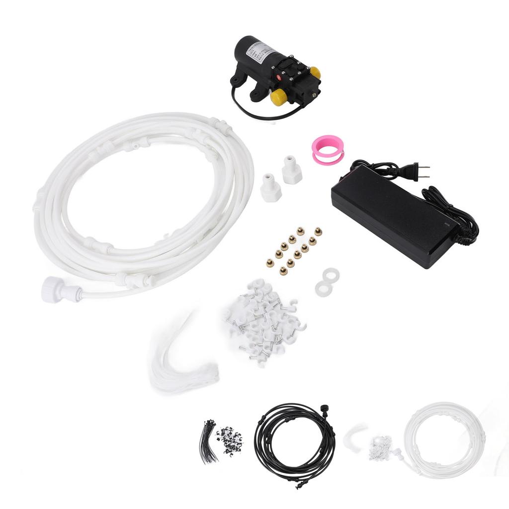 Outdoor Misting System Efficient with 29.5ft Pump Filter Nozzles Power Supply Garden Mist Hose Kit f