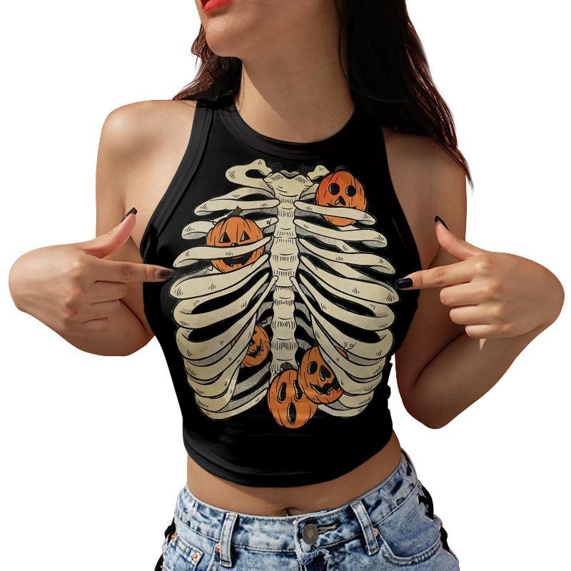 Halloween costume new summer skeleton skull digital printing fashion short vest top