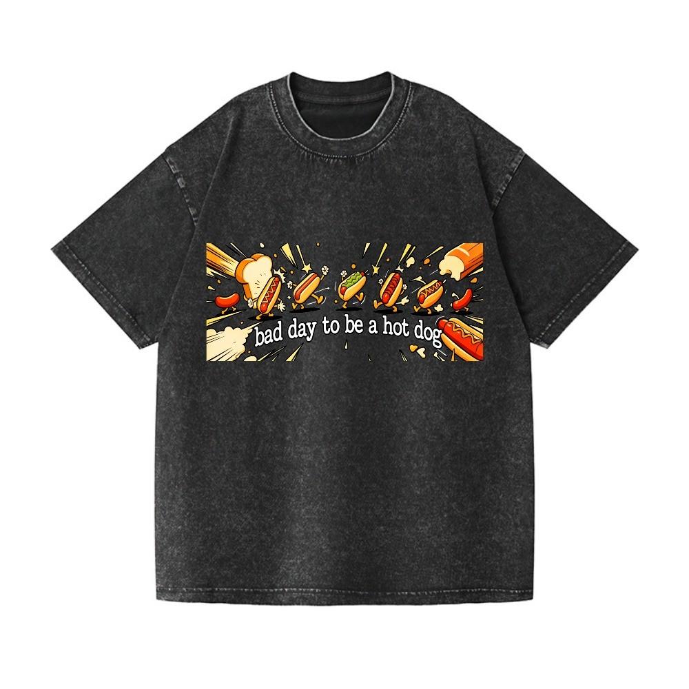Funny Bad Day to Be a Hot Dog Cartoon Hot Dog Vintage Washed Casual T-Shirt S разноцветный