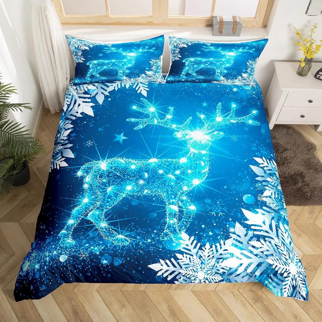 Teal Deer Duvet Cover Set Deer Antlers Bedding Sets Butterfly Safari Animals Comforter Cover Elk Wildlife Christmas Quilt Cover