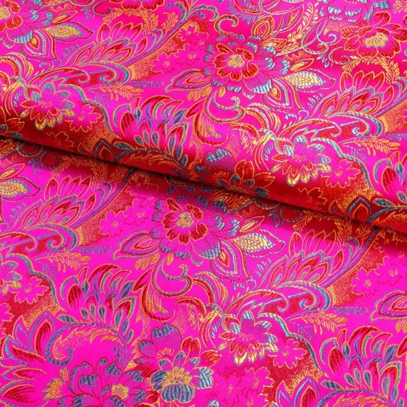 Wide 114cm Damask Jacquard Lilies Pattern Fabrics for Diy Sewing Cheongsams Ethnic Costumes Mongolian Robes Decorative Fabric