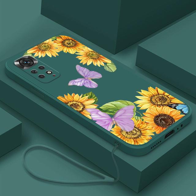 Blomster Silikondeksel For Xiaomi Redmi Note 11 Pro Plus 11pro+ 5G 10 8 9 Pro Max 9t 9s 10s Sommerfugl Telefondeksel med Lanyard