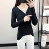 Pullover mit V-Ausschnitt für Damen, schmale Passform, kurzes Oberteil, Pull-Pullover, Strickpullover, solide Langarm-Damen, Frühling und Herbst