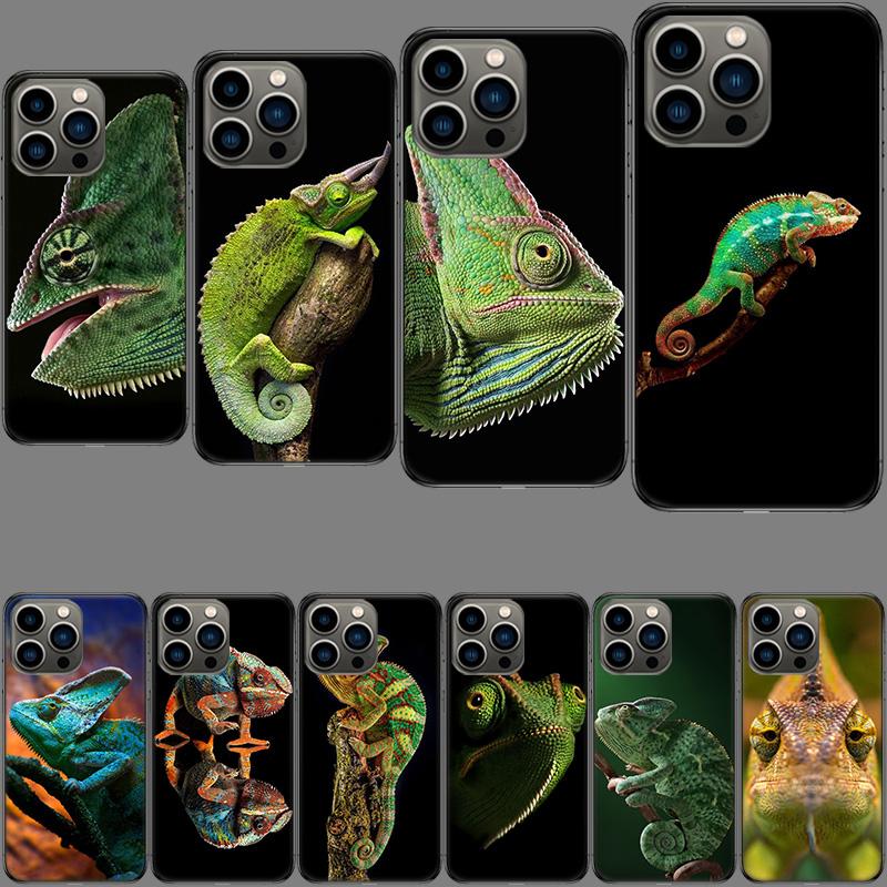 Chameleon Funny Wildlife Phone Case For Iphone 16E 15 Pro 14 Plus 17E 16 17 Pro Max Air 11 12 13 Mini Shockproof Capa Cute Co