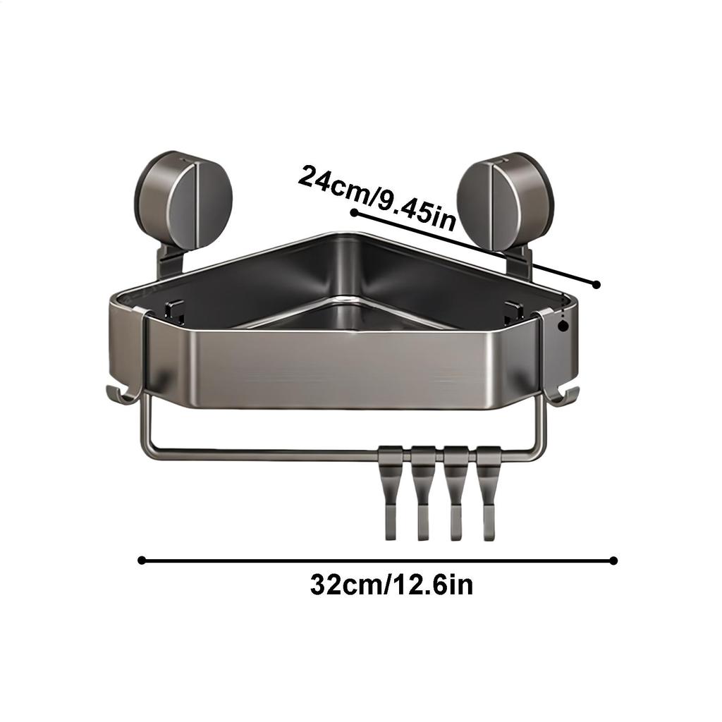 Space-Saving Suction Cup Bathroom Shelf No Drilling Required Strong Triangular Rack with Hooks Suitable for Shower And Toilet
