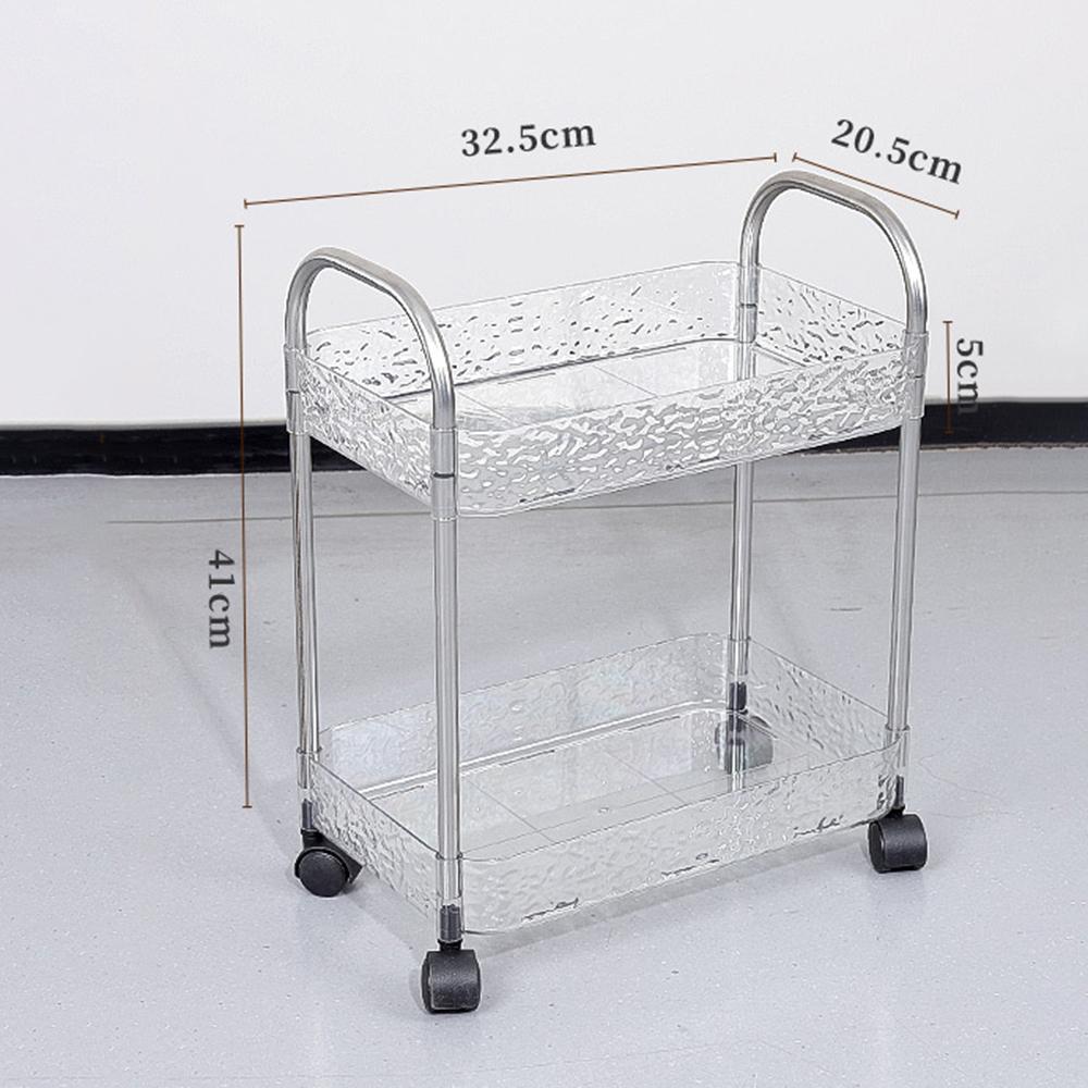 

Прозрачная ручная полка-тележка 2/3 яруса, квадратный дизайн с водяной рябью, мобильная многоярусная книжная полка для ванной комнаты и спальни
