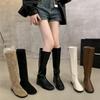 Soft leather British style 2025 knight boots pointed head thick low heel autumn and winter thin boots but knee versatile fashion women's boots