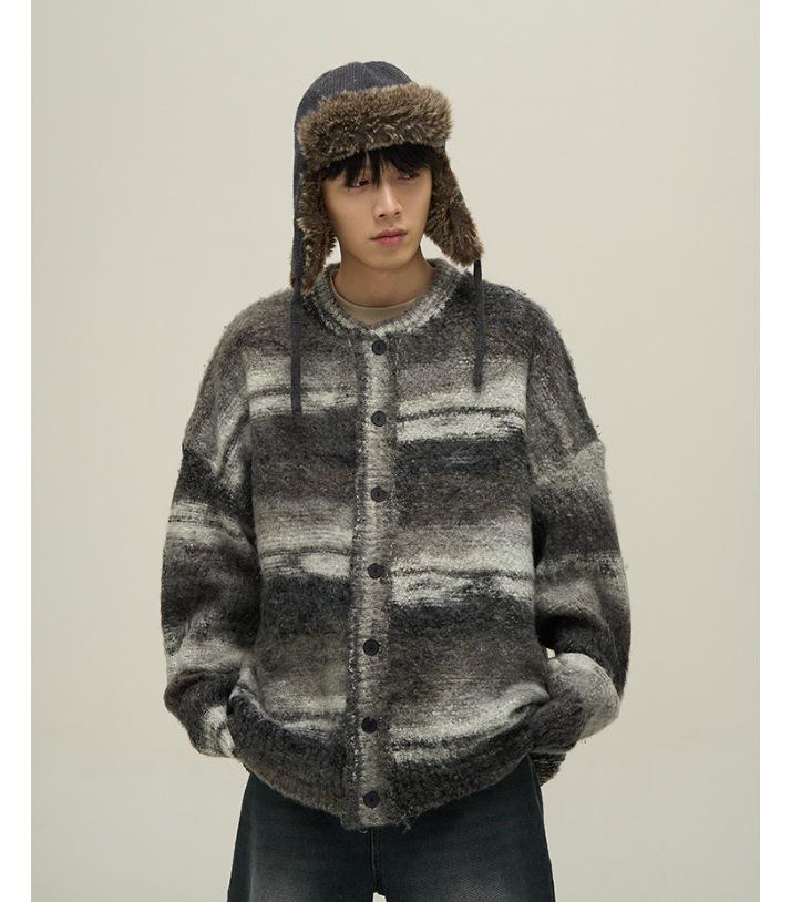 Men's Retro Gradient Color Block Cardigan - Trendy Autumn/Winter Knitwear