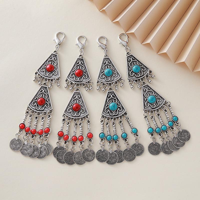 Kazakh Princess Tassel Keyring: Ancient Style Alloy Backpack Pendant & Hair Accessory with Lobster Clasp