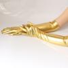 Gants en Cuir Brillant Mode Couleur Or Argentée Performances Scéniques Gants d'Etiquette Longs/Courts Mitaines Punk Halloween