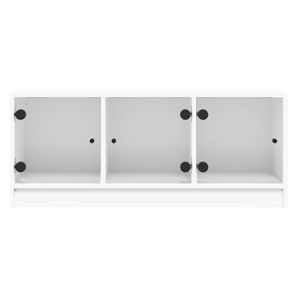 TV Cabinet with Glass Doors White 102 X 37 X 42 Cm