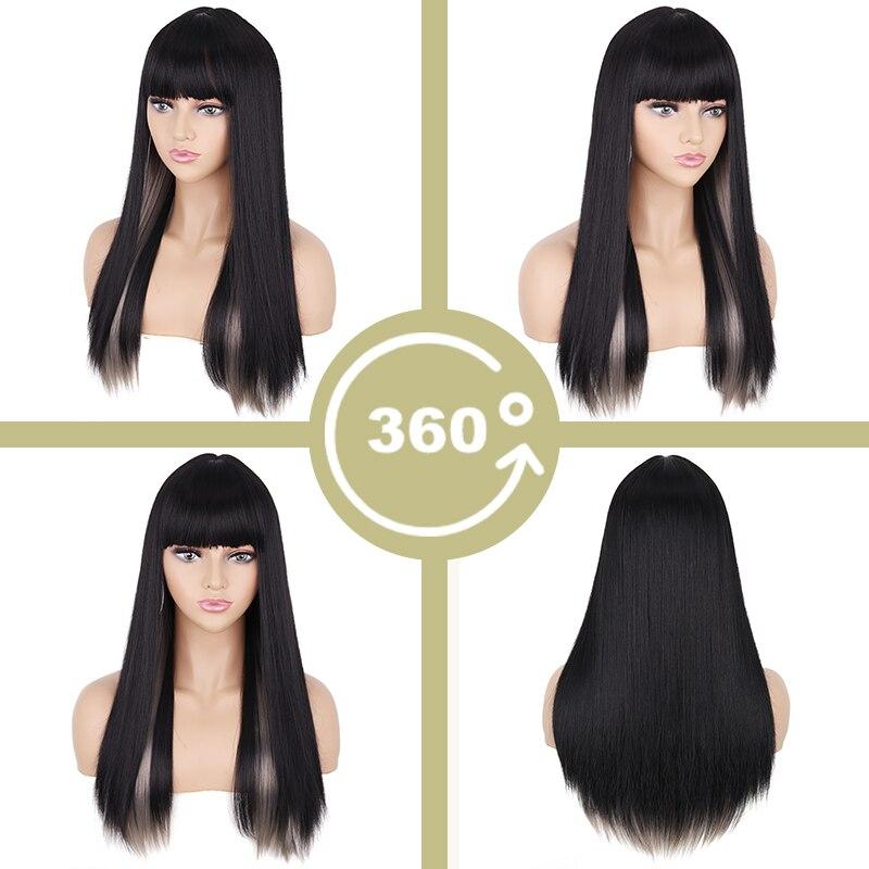MERISIHAIR Synthetic Long Straight Black Wigs For Women With Bangs Lolita Cosplay Daily Party Heat Resistant Fibre Wig