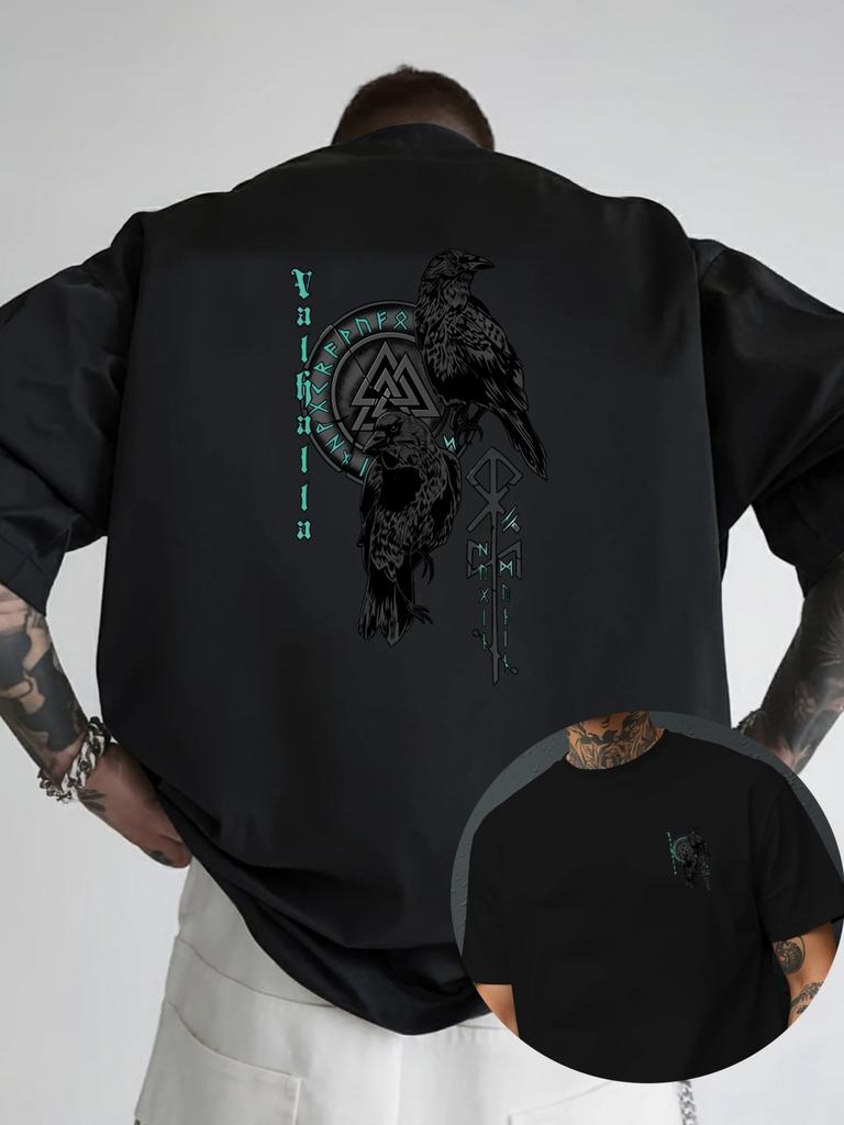 Unisex T-shirt Men's Casual Sporty Short-Sleeve Valkyrie T-Shirt, Nordic Mythology Print Crew Neck Tee, Trendy and