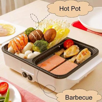 220V 2 IN 1 Elektrischer Hot Pot Kocher BBQ Grill Multikocher Elektrischer BBQ Grill Antihaftplatte Barbecue Pfanne Kochtopf 1200W AVE
