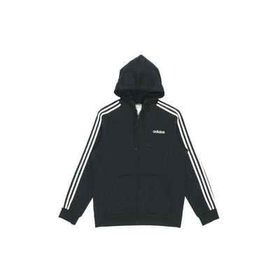 Essentials 3-Stripes Fleece-Lined Full Zip Hooded Jacket Men Outerwear Black DQ3101