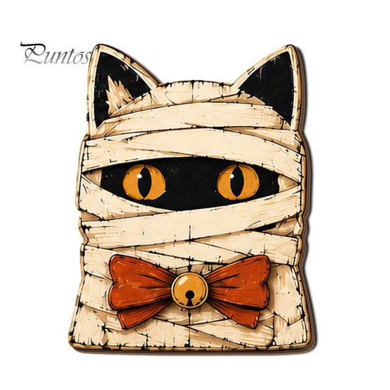 Fall Farmhouse Tabletop Centerpiece Vintage Halloween Wooden Decor, Cat Mummy Skeleton Figurines, Decorative Signs for Fireplace Shelf Mantel