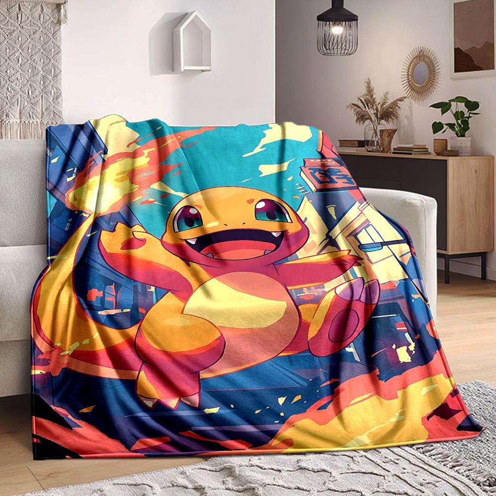 1pc Flame Pokémon Flannel Blanket, Soft Skin-Friendly with Digital Printing, Various Sizes Available for Family, Friends, Birthday, 111