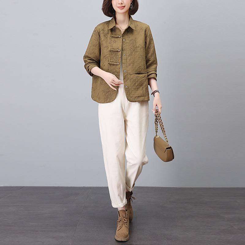 

Женский весенне-осенний повседневный комплект в национальном стиле - Омолаживающая мода для женщин среднего и пожилого возраста XL