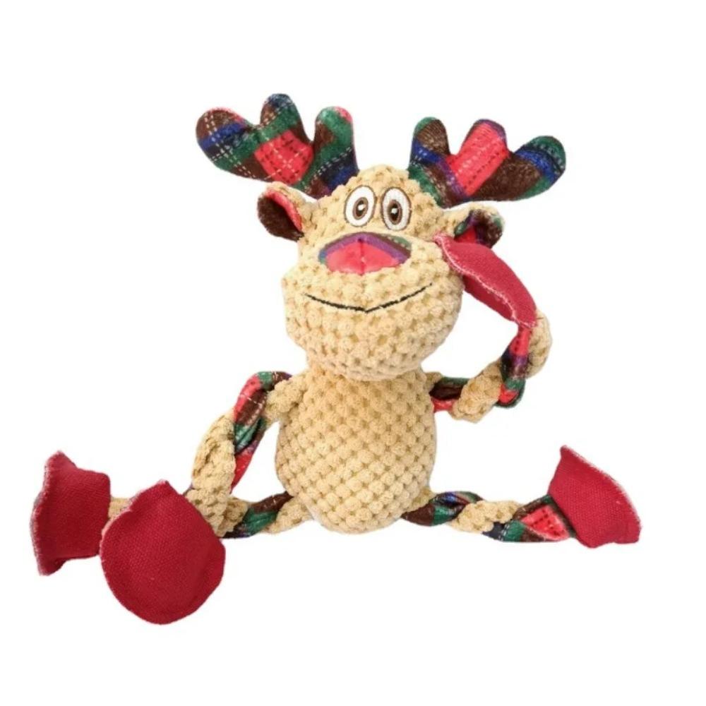 Christmas Dog Toys Plush Squeaking Toys Chewing Knot Teeth Grinding Interactive Artifact Improving Intelligence Deer Shaped Pets