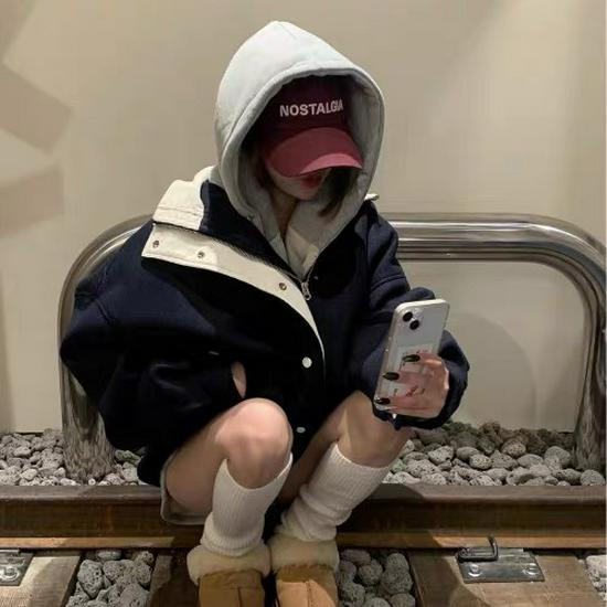 Schicker Französischer Retro Grauer Wollmantel mit Revers für Damen - Winter 2024