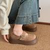 Round Head Brown Retro Platform Small Leather Shoes Women's 2025 New Spring and Autumn Skirt Heightening French Mary Jane Single Shoes