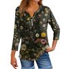 Women's T Shirt Tee Print Button 3/4 Sleeve Tunic Daily Weekend Fashion Basic V- Neck Regular Top