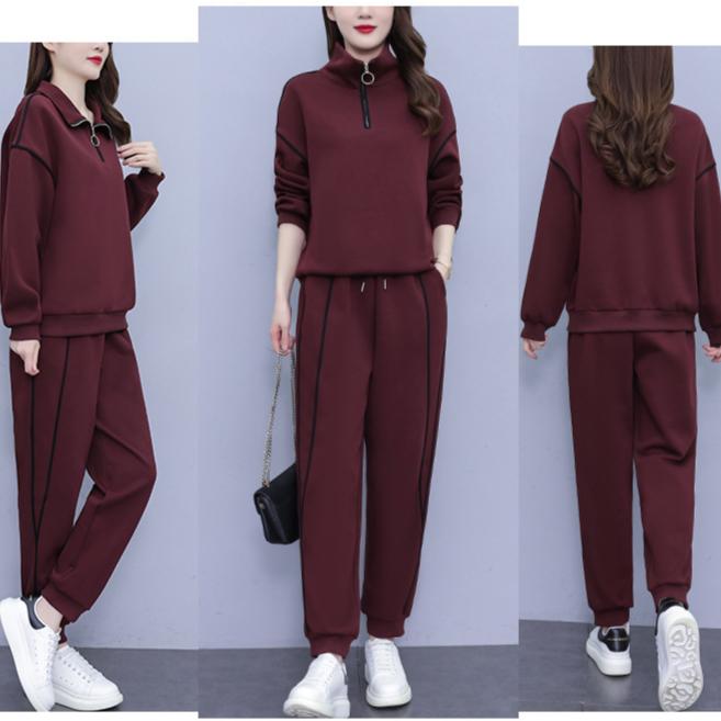 Large Size Casual Sports Suit Spring and Autumn Fashion Slimming Sweater All-match Trousers Two-piece Suit