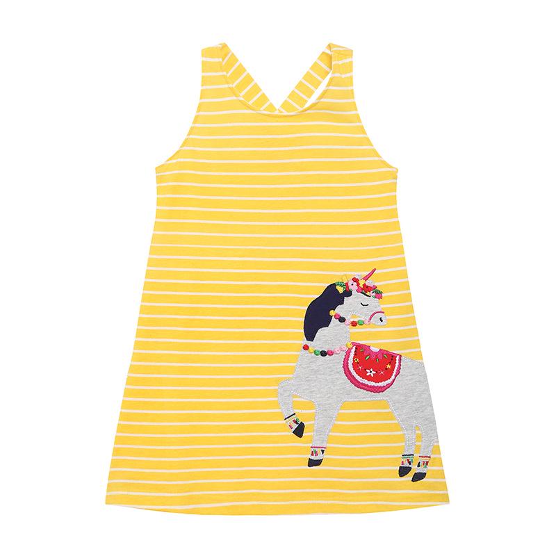 Girls Summer Princess Dress - European & American Style, Knitted Cotton with Cartoon Applique 7Y(125cm)