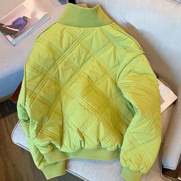 Casual Diamond Quilted Baseball Jacket Female Winter Short Cotton-Padded Coat Loose Thickened Fleece Warm Outerwear