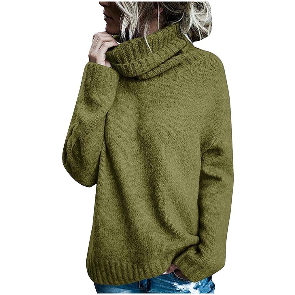 Womens Fashion Solid Long Sleeve Sweater Loose Turtleneck  Knitting Sweater