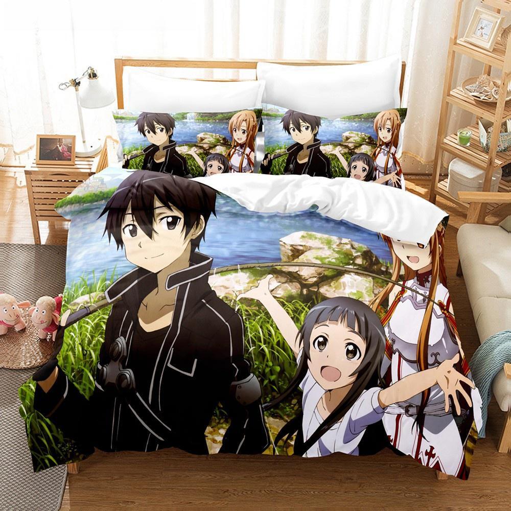 Sword Art Online Bedding Collection 3D Anime Print Polyester Quilt Cover Pillowcases Queen King For Kids Gift Anime Duvet Cover Collections