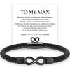 Gift For Men Infinity Bracelet Braided Leather Forever Linked Together Stainless Steel Engraved With Love You Forever Jewelry