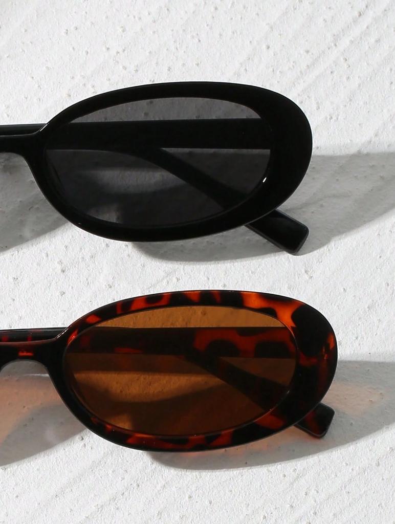 2pcs Vintage Oval Shaped Plastic Sunglasses Small Frame UV Protection Fashionable Shade for Outdoor Travel Beach Holiday