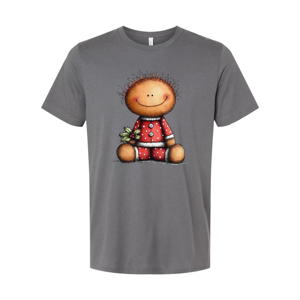 

Unisex Christmas T Shirt Featuring Cute Smiley Doll In Red Polka Dot Pajamas And M